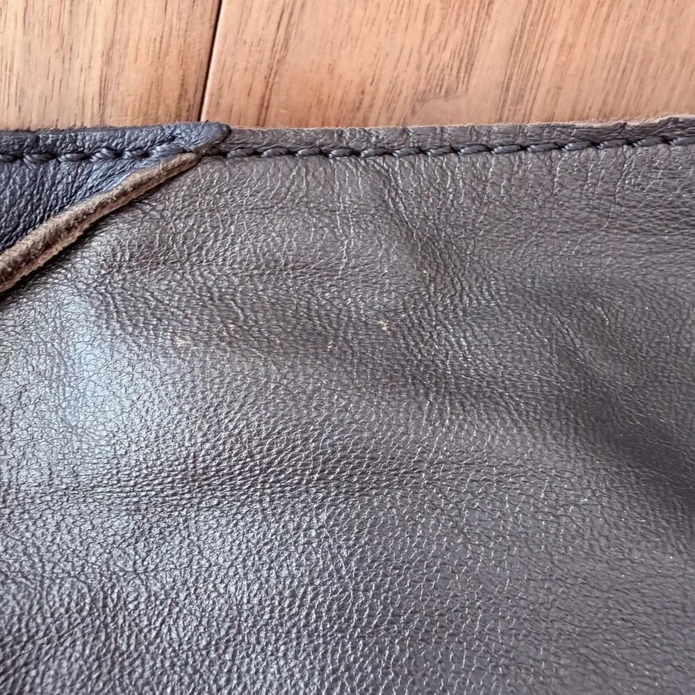 Lucky Brand Leather Suede Patch Silver Pewter Bronze Brown Shoulder Bag Hobo
